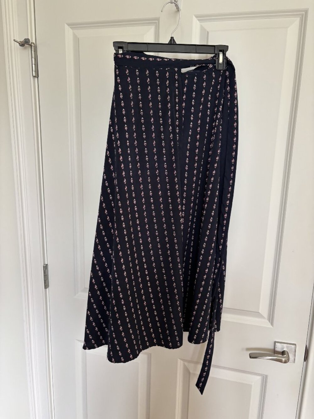 Octavia Navy Feather Print Midi Wrap Skirt, Size M (Fits S/M)
